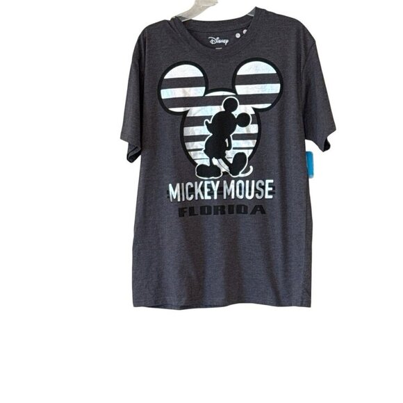 Disney Striped Silver Mickey Mouse Florida Gray Tee Shirt Size Small 34/36 NWT - Picture 5 of 5